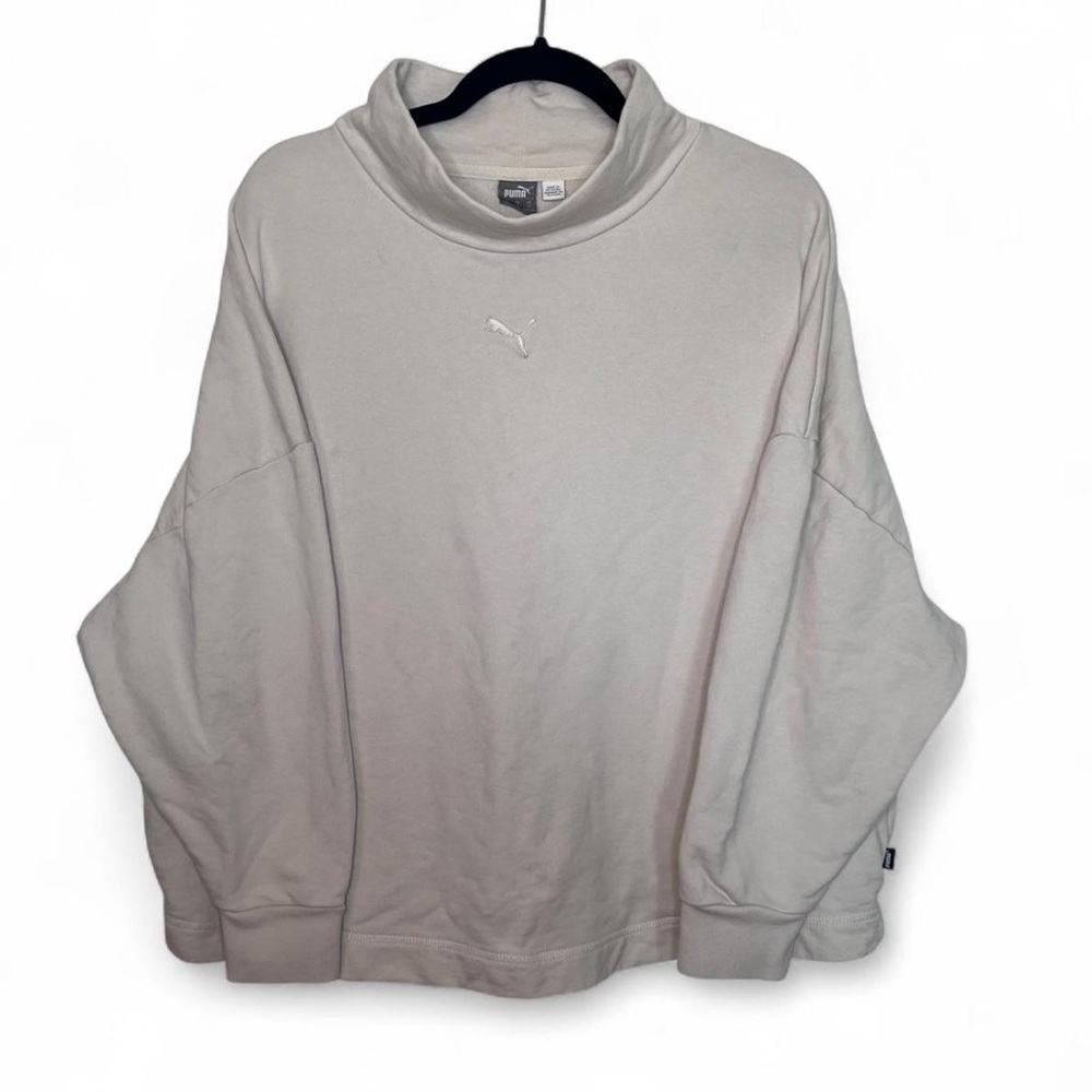 Puma Cream Embroidered Logo Sweatshirt 2X Oversized Cozy Pullover
